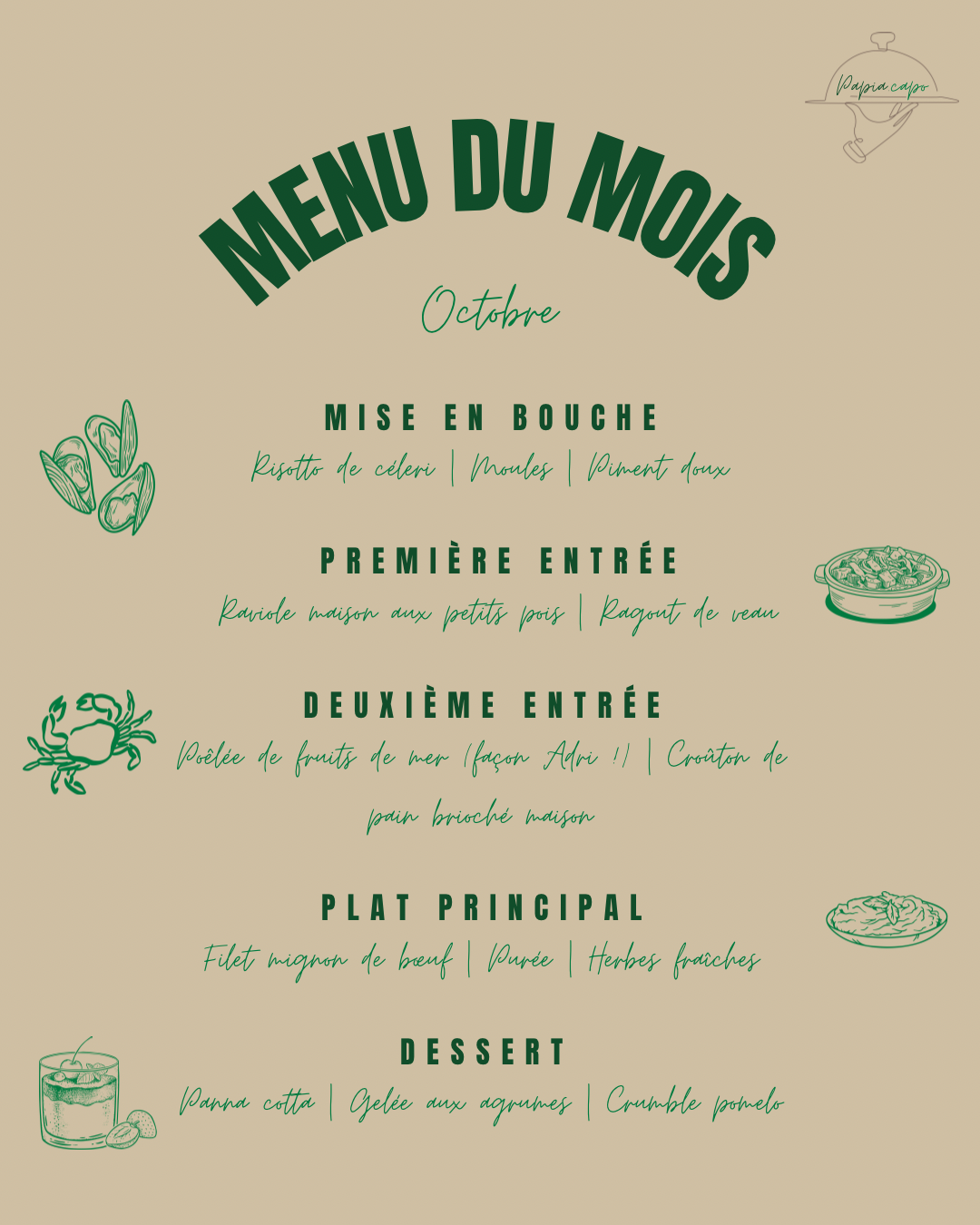 Menu pour un chef à domicile